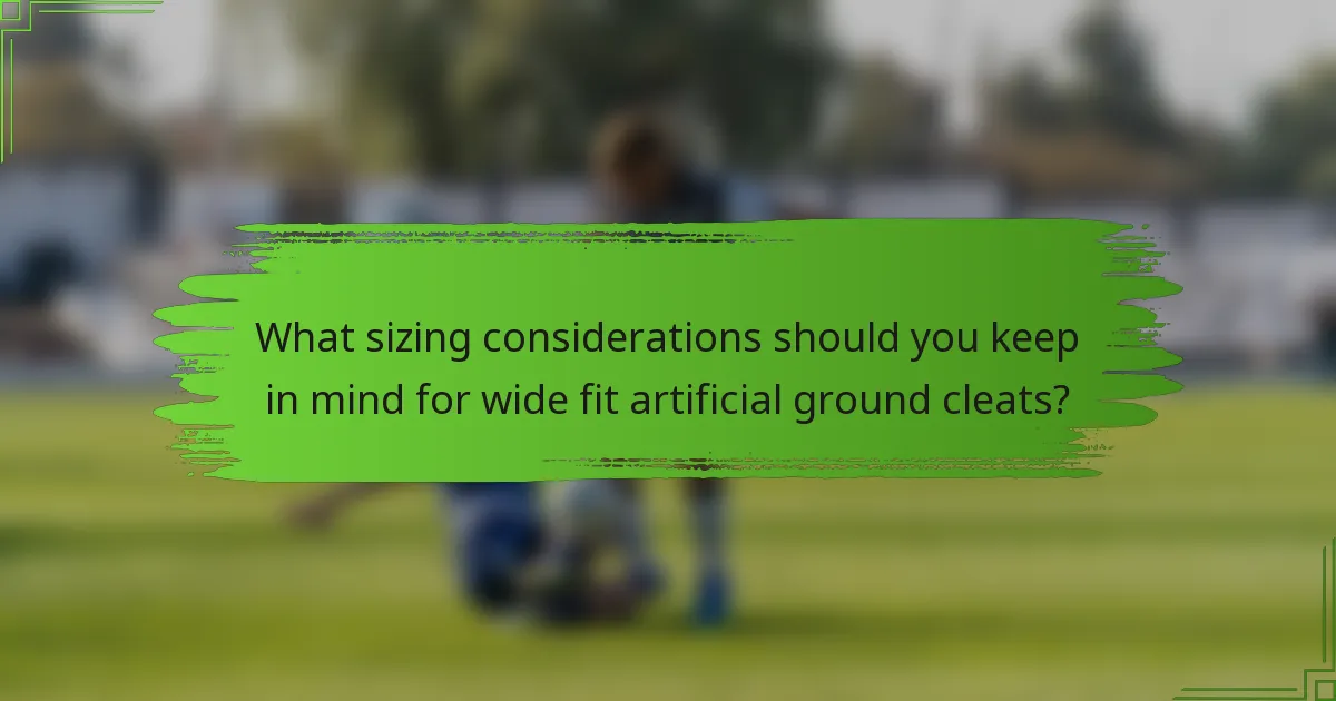 What sizing considerations should you keep in mind for wide fit artificial ground cleats?